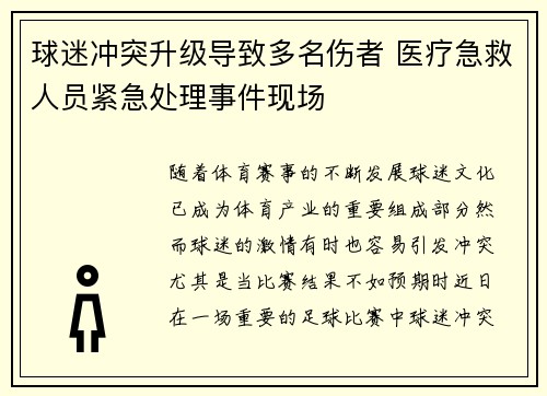 球迷冲突升级导致多名伤者 医疗急救人员紧急处理事件现场